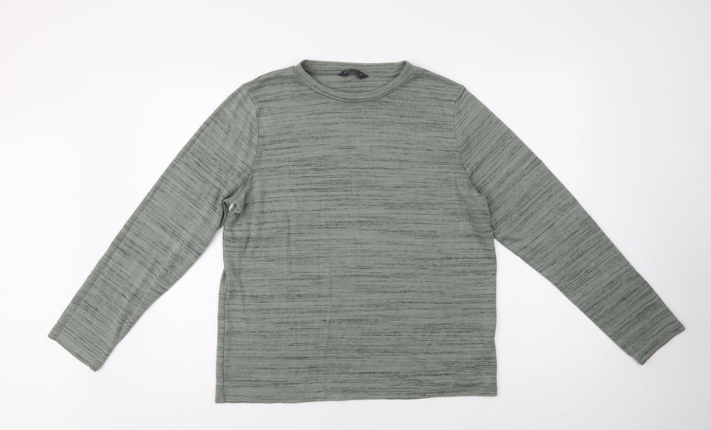 M&S Womens Green Crew Neck Striped Polyester Pullover Jumper Size 16