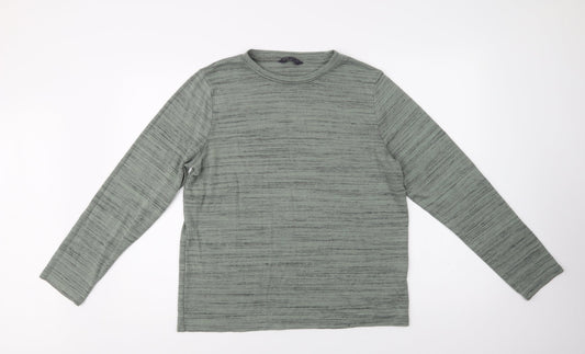 M&S Womens Green Crew Neck Striped Polyester Pullover Jumper Size 16