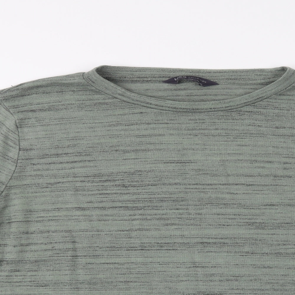 M&S Womens Green Crew Neck Striped Polyester Pullover Jumper Size 16
