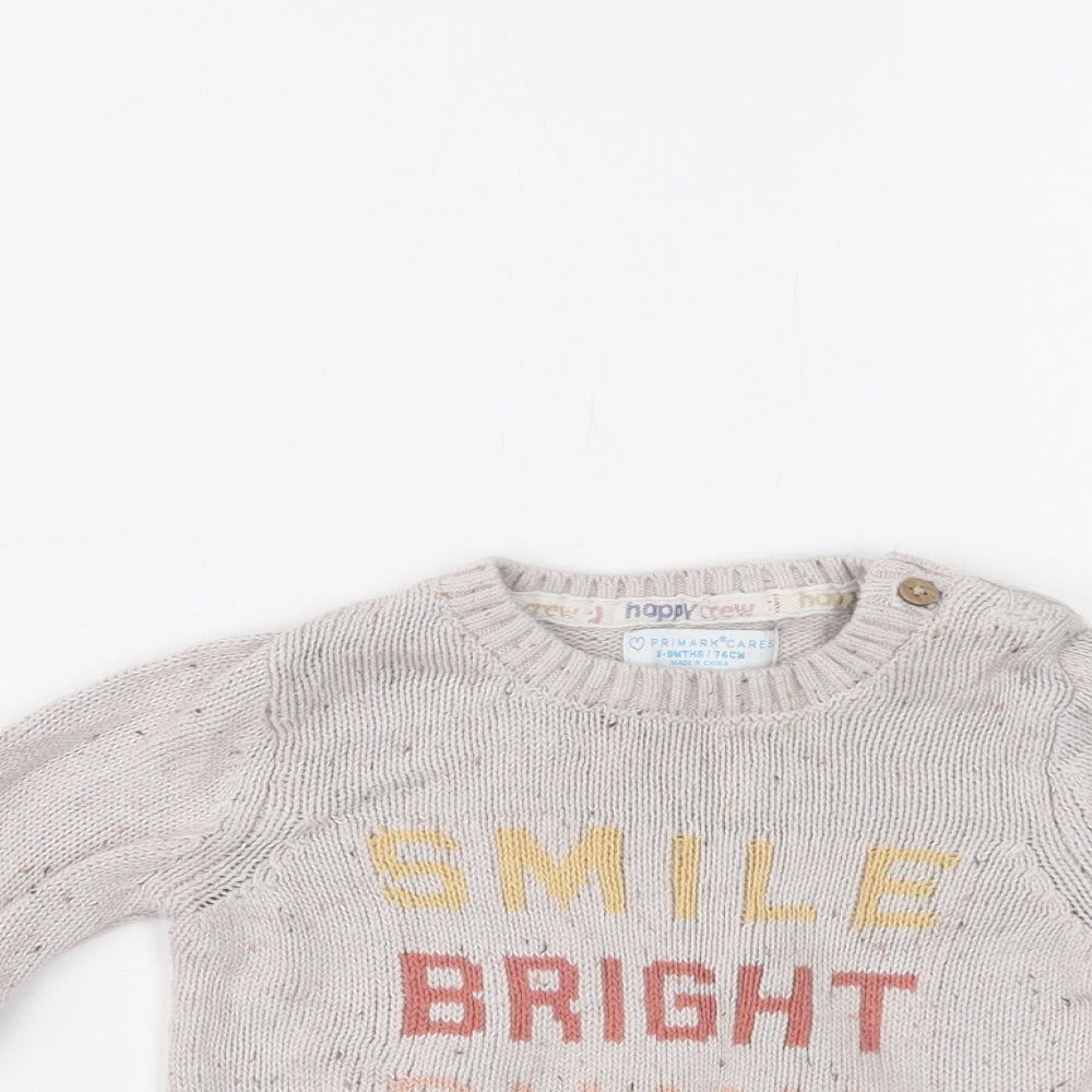 Primark Baby Beige  Cotton Pullover Jumper Size 6-9 Months  Button - Smile