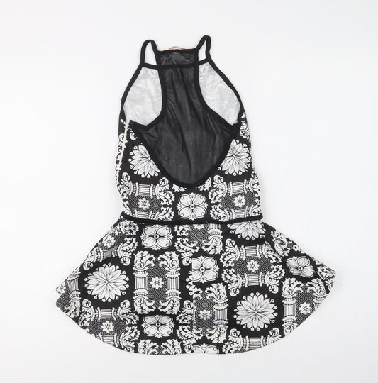 Eva & Lola Womens Black Floral  Basic Blouse Size S Square Neck