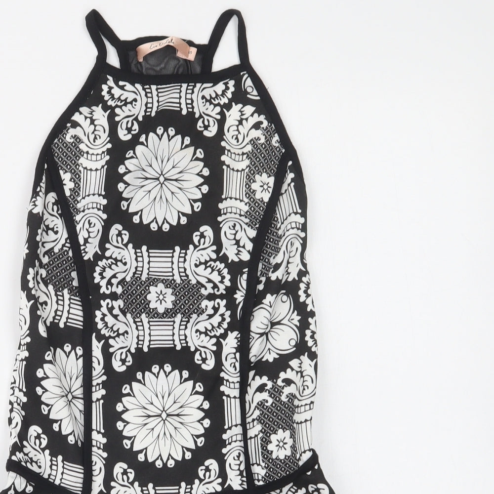Eva & Lola Womens Black Floral  Basic Blouse Size S Square Neck