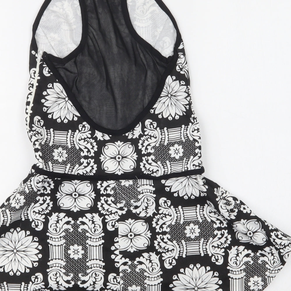 Eva & Lola Womens Black Floral  Basic Blouse Size S Square Neck
