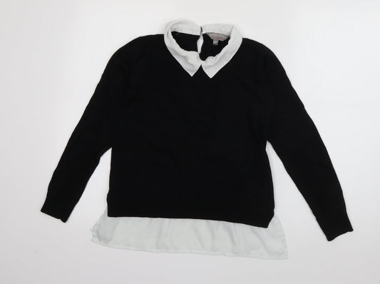 Dorothy Perkins Womens Black Collared  Viscose Pullover Jumper Size 10