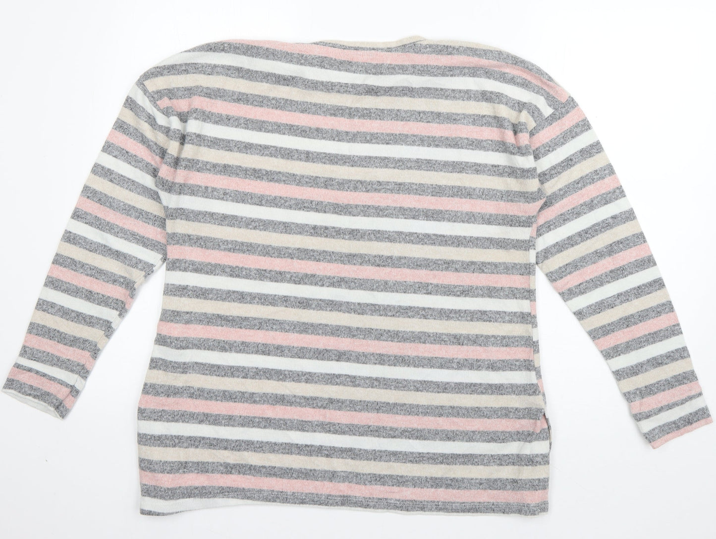 Peacocks Womens Grey Boat Neck Striped Polyester Pullover Jumper Size 14