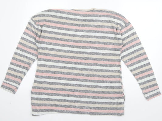 Peacocks Womens Grey Boat Neck Striped Polyester Pullover Jumper Size 14