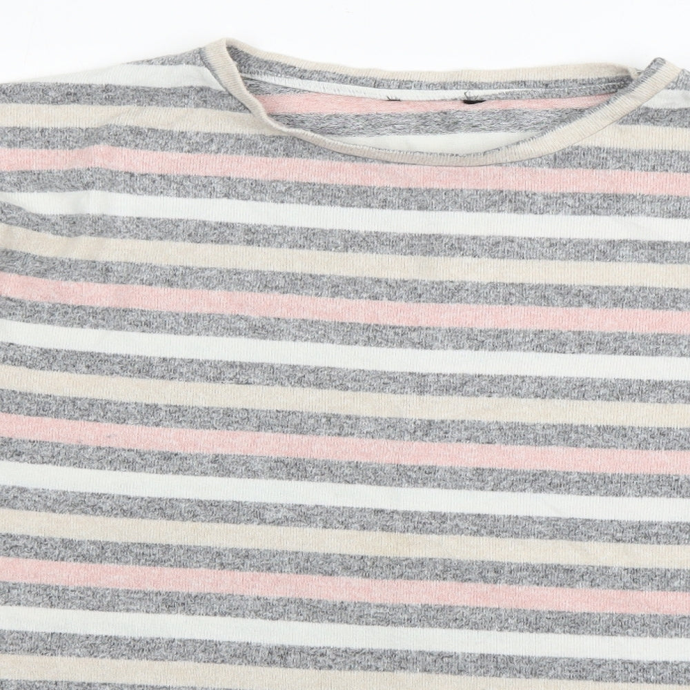 Peacocks Womens Grey Boat Neck Striped Polyester Pullover Jumper Size 14