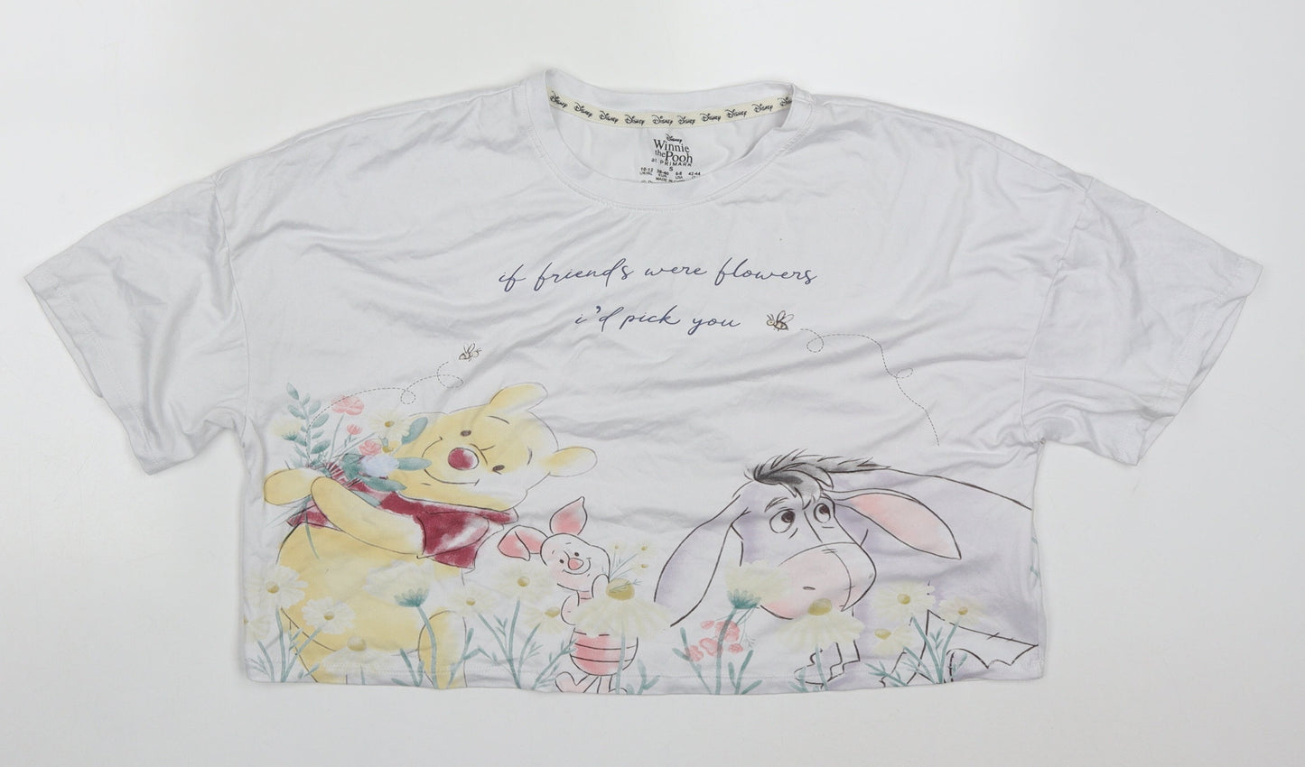 Primark Womens White Solid Polyester Top Pyjama Top Size 10   - Winnie the Pooh