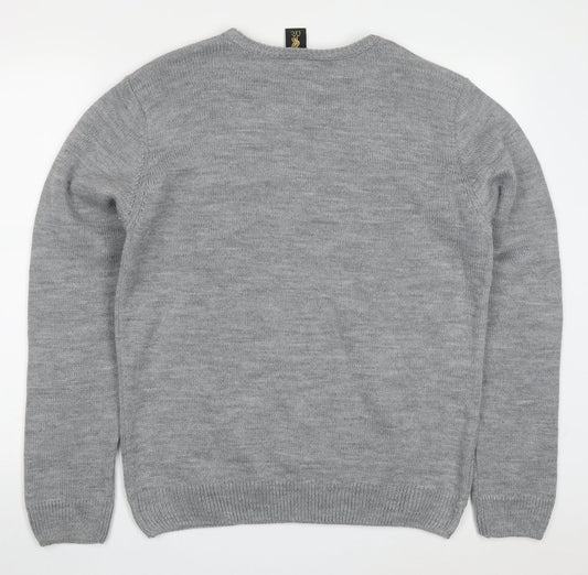 :FC Mens Grey Round Neck  Acrylic Pullover Jumper Size L