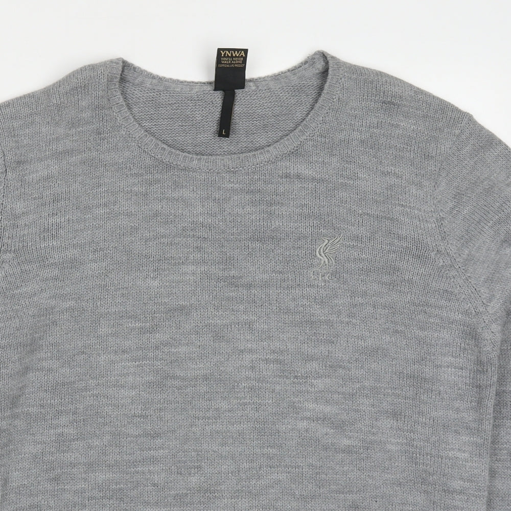 :FC Mens Grey Round Neck  Acrylic Pullover Jumper Size L