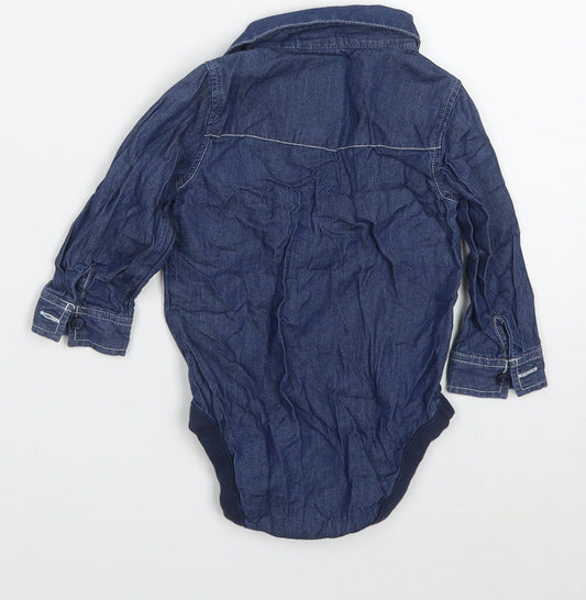 Primark Boys Blue  Cotton Babygrow One-Piece Size 6-9 Months  Button