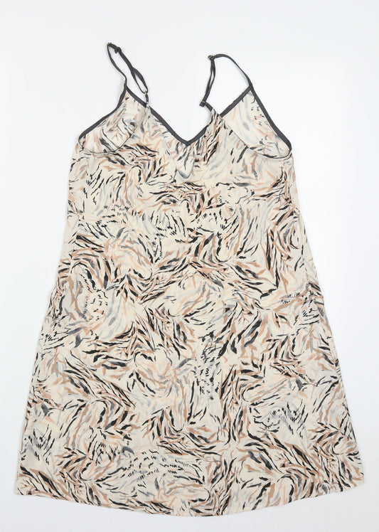 Primark Womens Beige Animal Print Polyester Slip Dress  Size 6  V-Neck Pullover