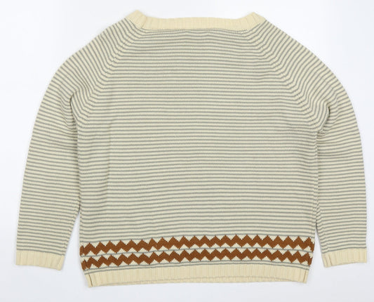 Sheilay Womens Beige Round Neck Striped Acrylic Pullover Jumper Size S