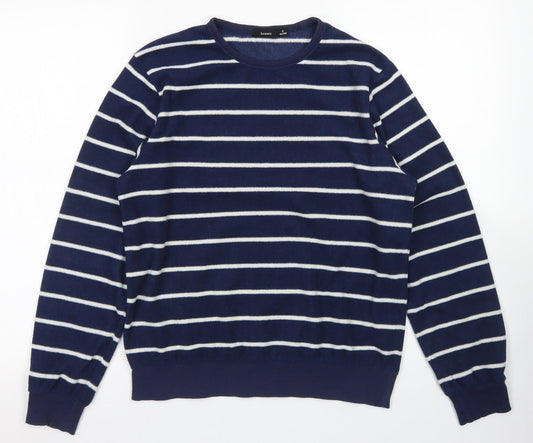 Bossini Girls Blue Striped Polyester Pullover Sweatshirt Size S