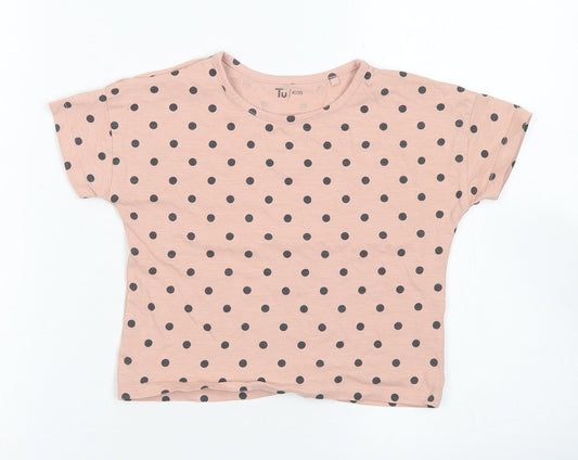 TU Girls Pink Polka Dot Cotton Cropped T-Shirt Size 5 Years Crew Neck