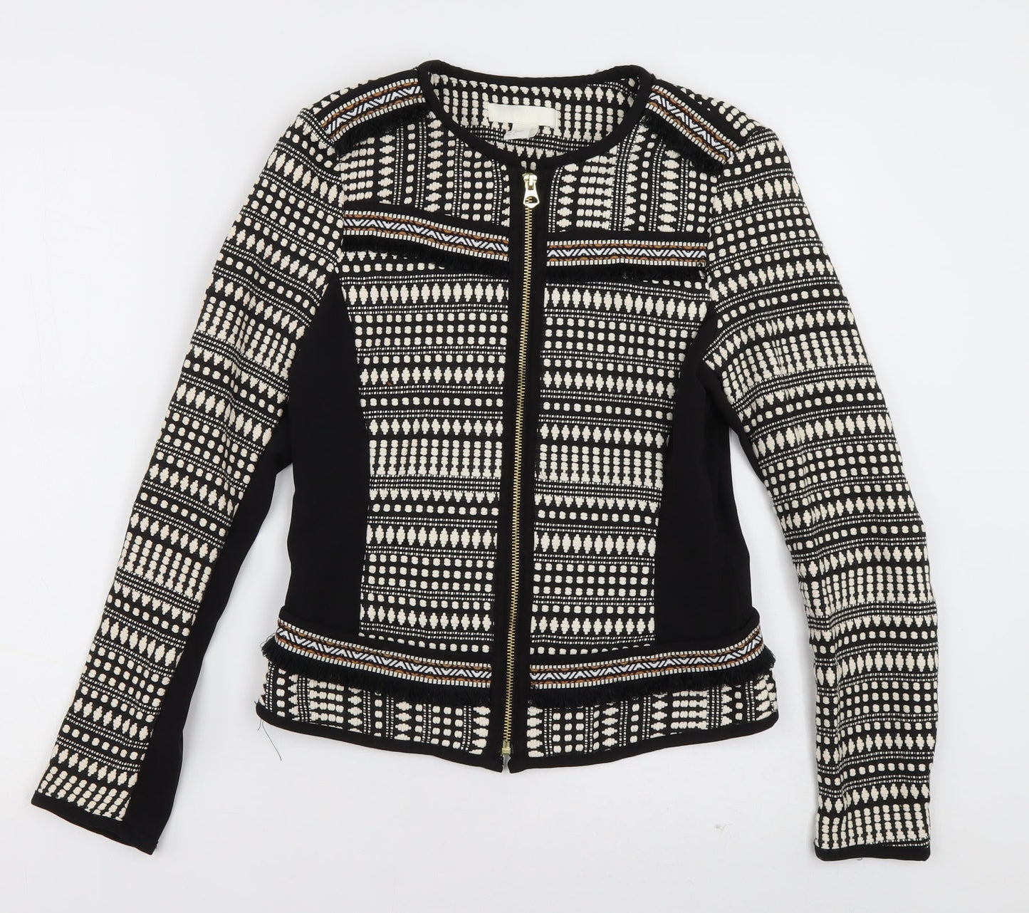 H&M Womens Black Geometric  Jacket  Size 6  Zip
