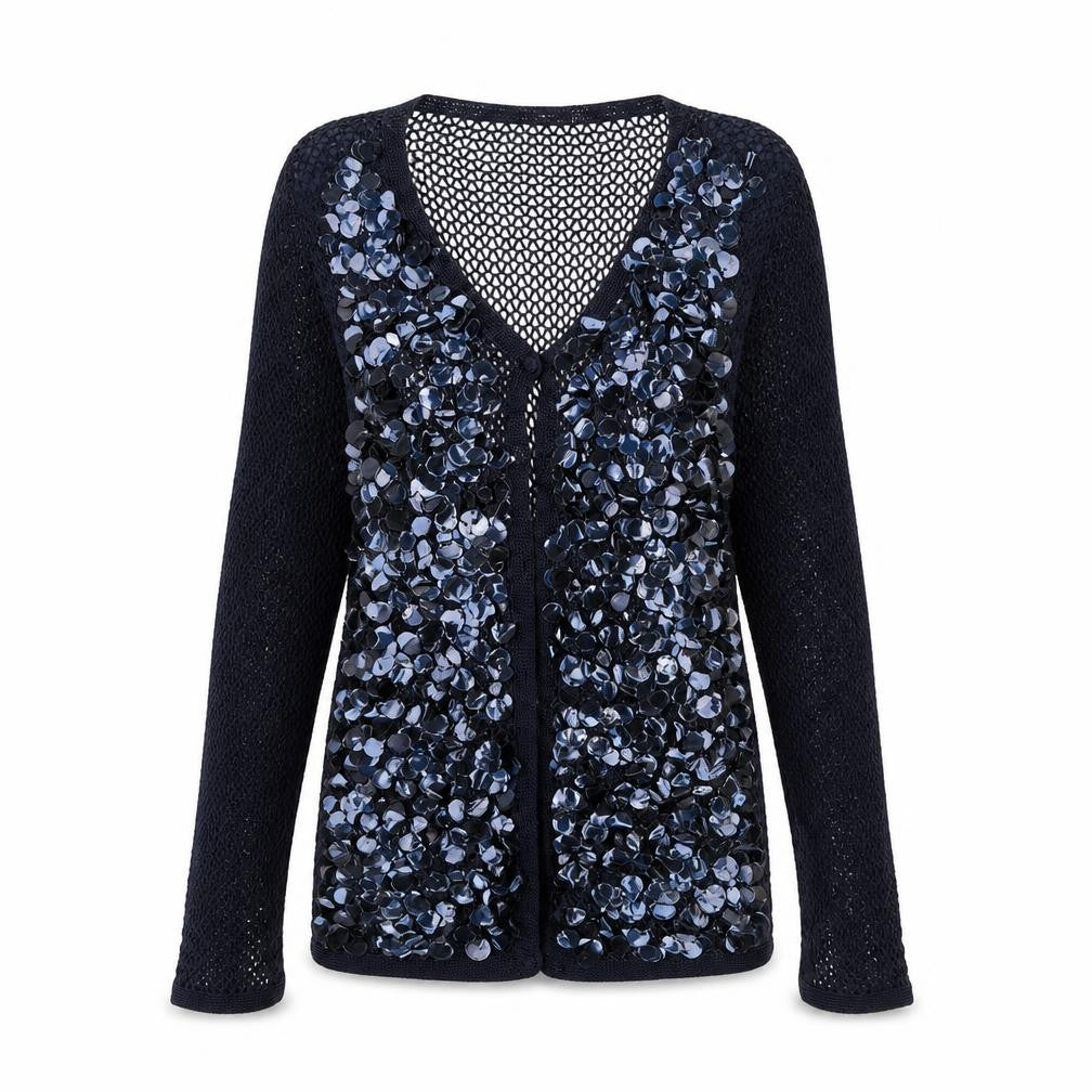 Roman Womens Blue V-Neck  Viscose Cardigan Jumper Size S