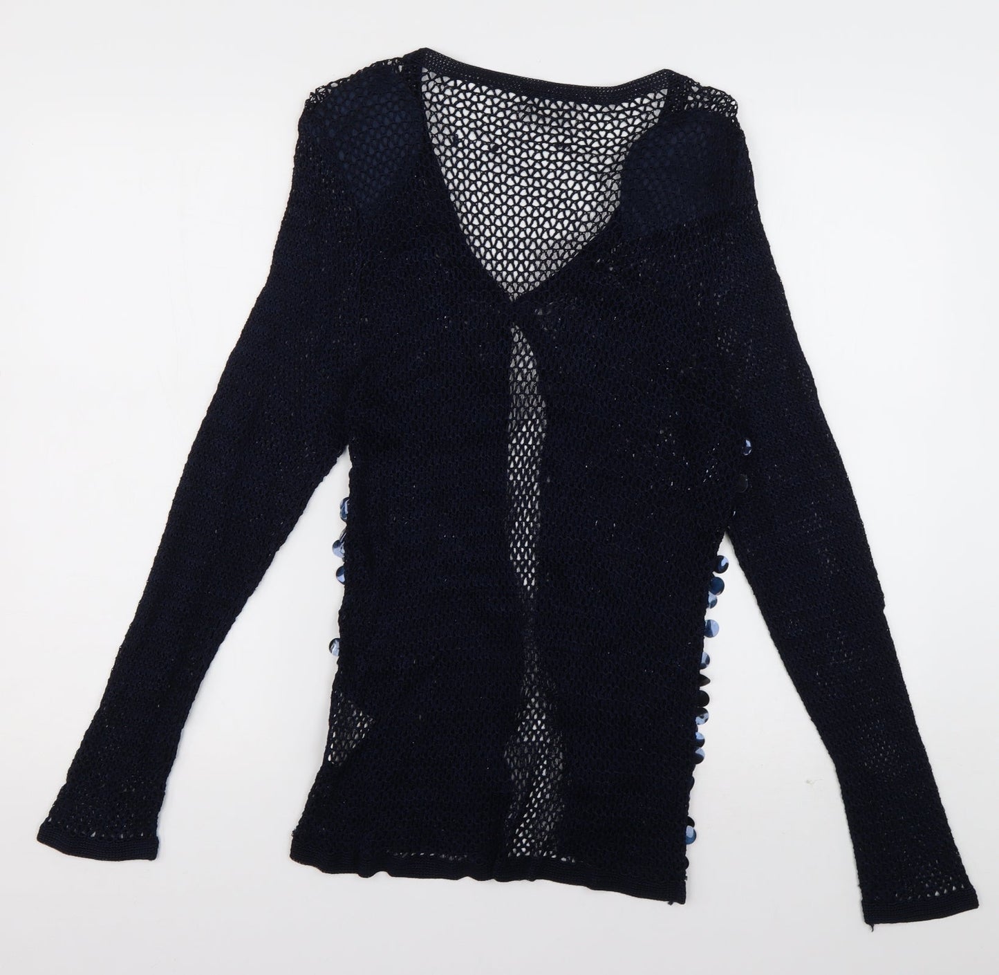 Roman Womens Blue V-Neck  Viscose Cardigan Jumper Size S