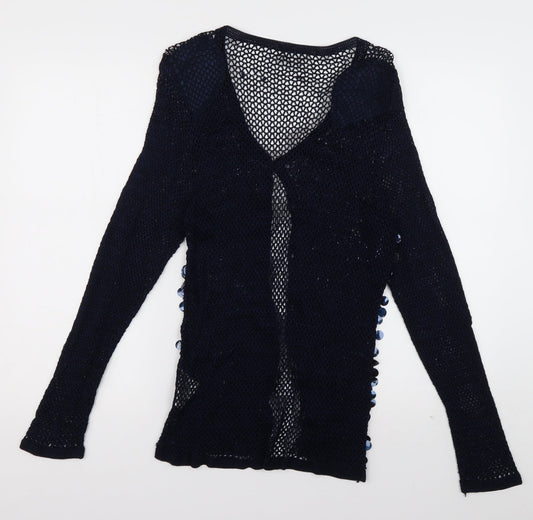 Roman Womens Blue V-Neck  Viscose Cardigan Jumper Size S