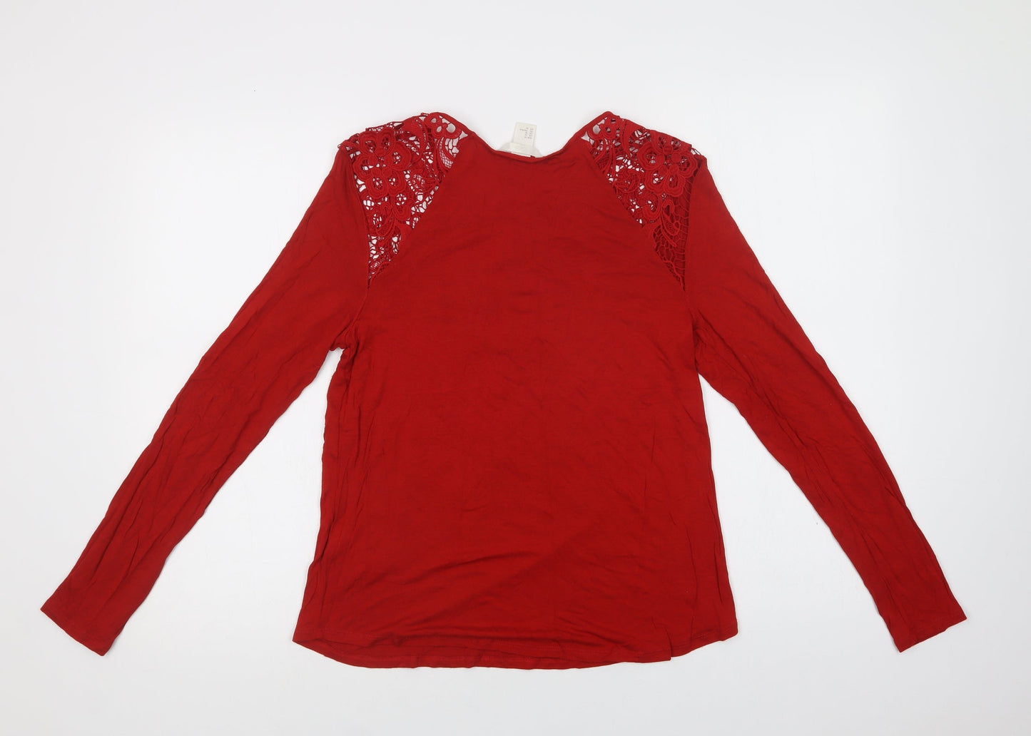 H&M Womens Red  Viscose Basic Blouse Size M Crew Neck - Lace Detail
