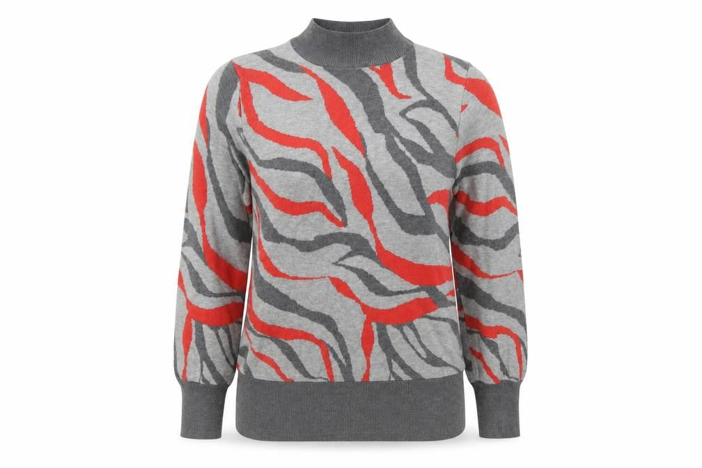M&S Womens Grey Mock Neck Geometric Viscose Pullover Jumper Size S