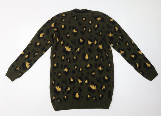 NEXT Womens Green V-Neck Animal Print Acrylic Tunic Jumper Size 8