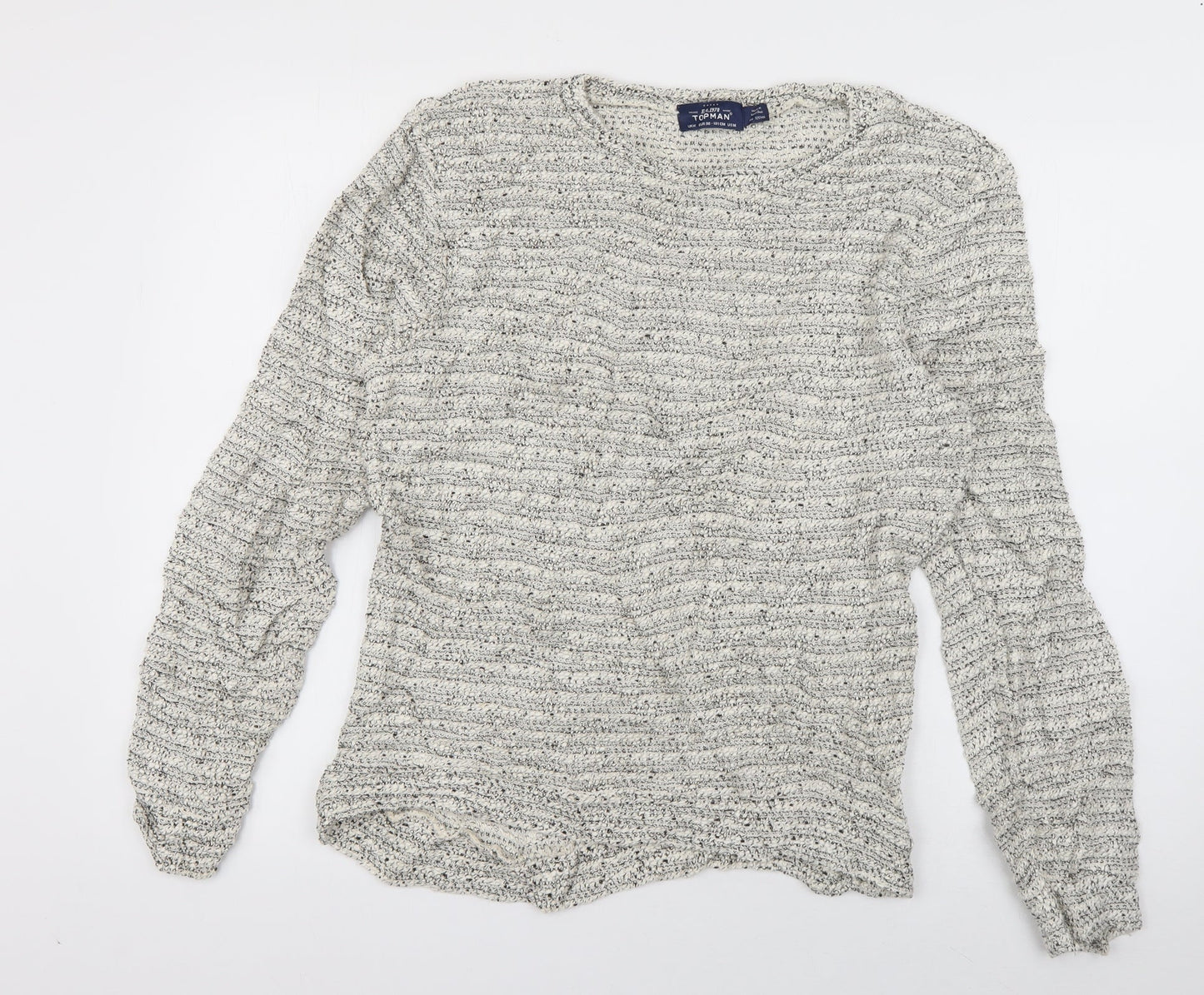 Topman Womens Ivory Boat Neck Striped Cotton Pullover Jumper Size M