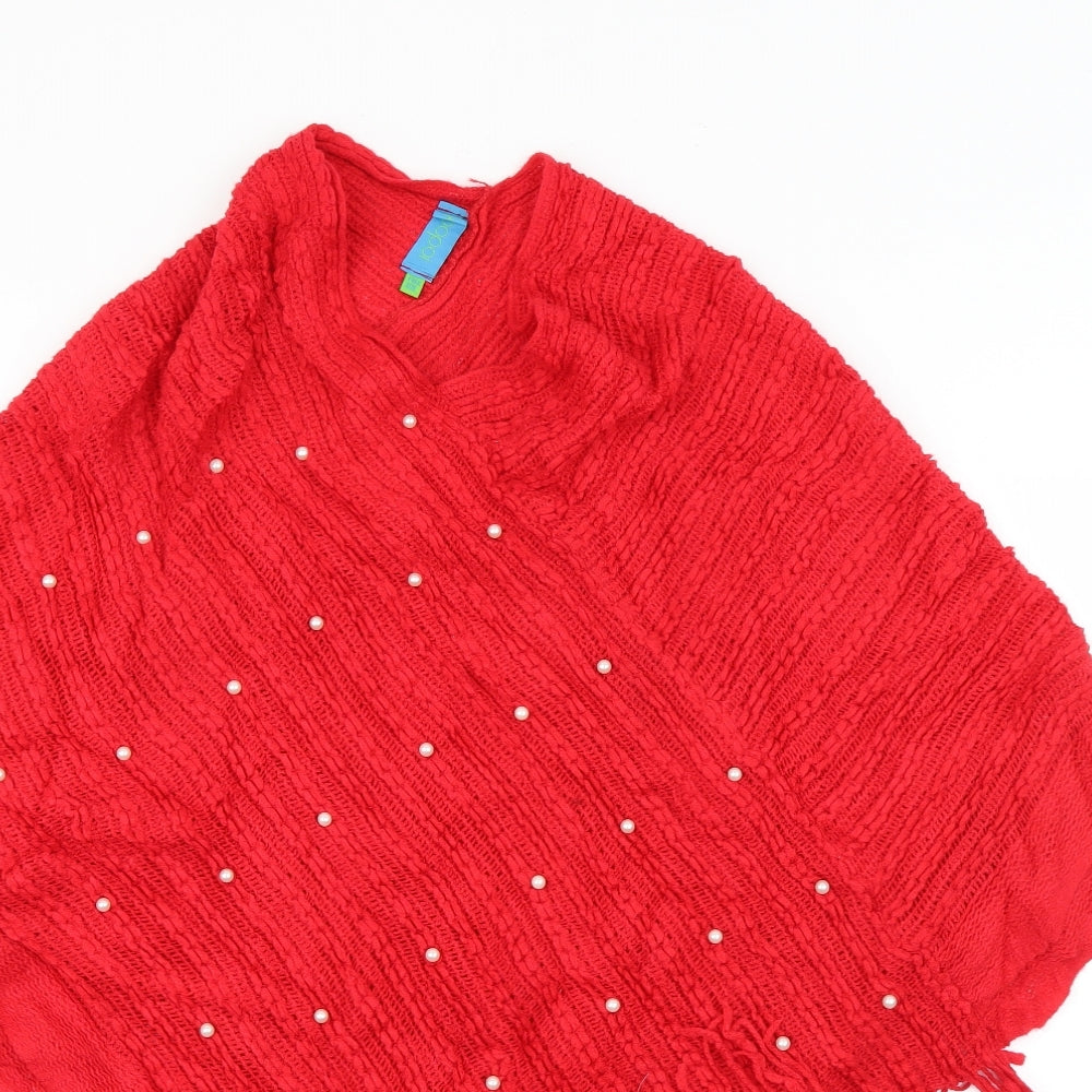 Koopoi Womens Red Round Neck  Acrylic Pullover Jumper One Size