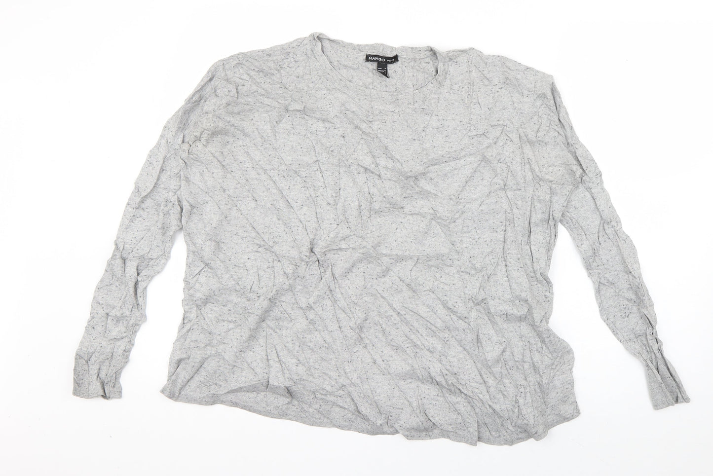 Mango Womens Grey Round Neck  Cotton Pullover Jumper Size M