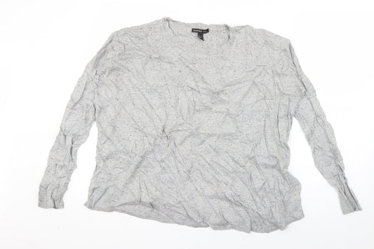 Mango Womens Grey Round Neck  Cotton Pullover Jumper Size M