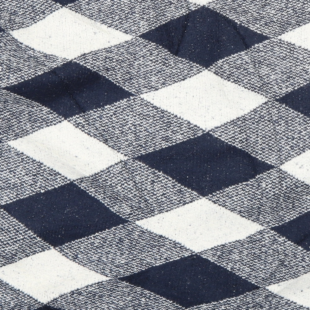 Marks and Spencer Womens Blue Crew Neck Check Acrylic Pullover Jumper Size L