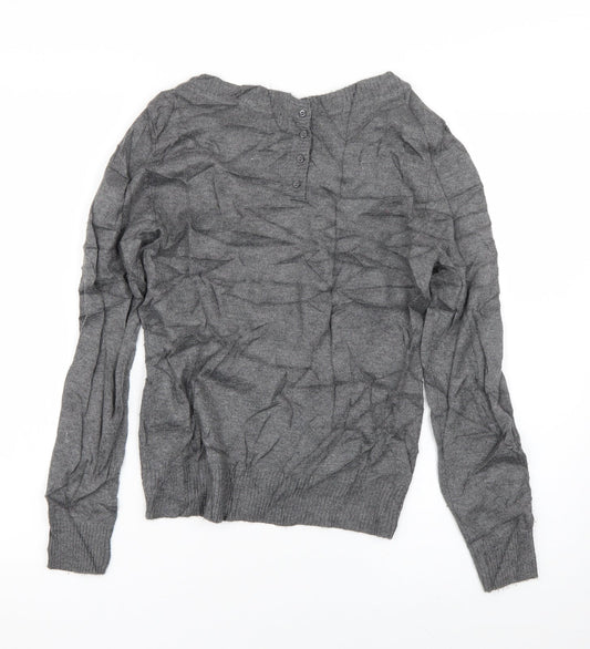 H&M Womens Grey Boat Neck  Polyamide Pullover Jumper Size XS