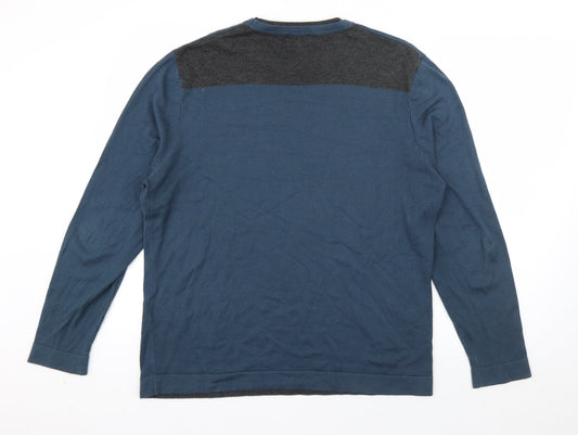 Steel & Jelly Mens Blue Round Neck  Cotton Pullover Jumper Size M