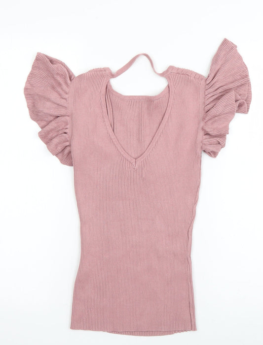 Apricot Womens Pink Boat Neck  Viscose Pullover Jumper Size 10   - open back