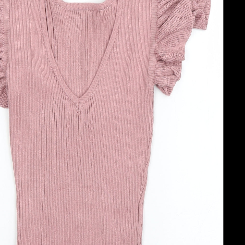 Apricot Womens Pink Boat Neck  Viscose Pullover Jumper Size 10   - open back