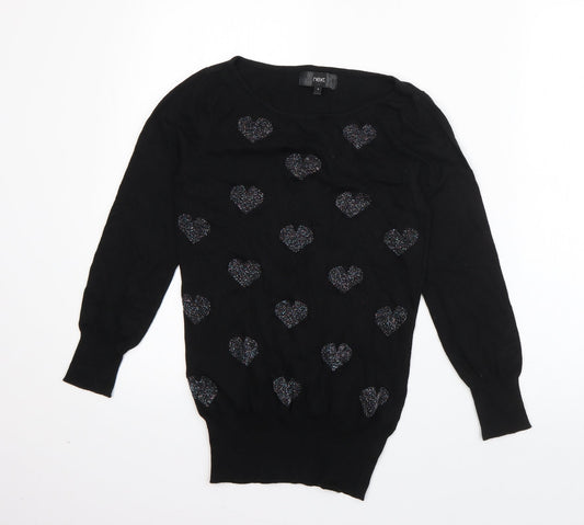 NEXT Womens Black High Neck Geometric Cotton Pullover Jumper Size 6