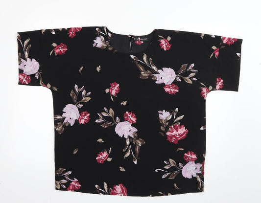 Body Flirt Womens Black Floral Polyester Basic Blouse Size 12 Roll Neck