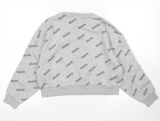 Primark Girls Grey Spotted Cotton Pullover Sweatshirt Size 9-10 Years   - Cropped