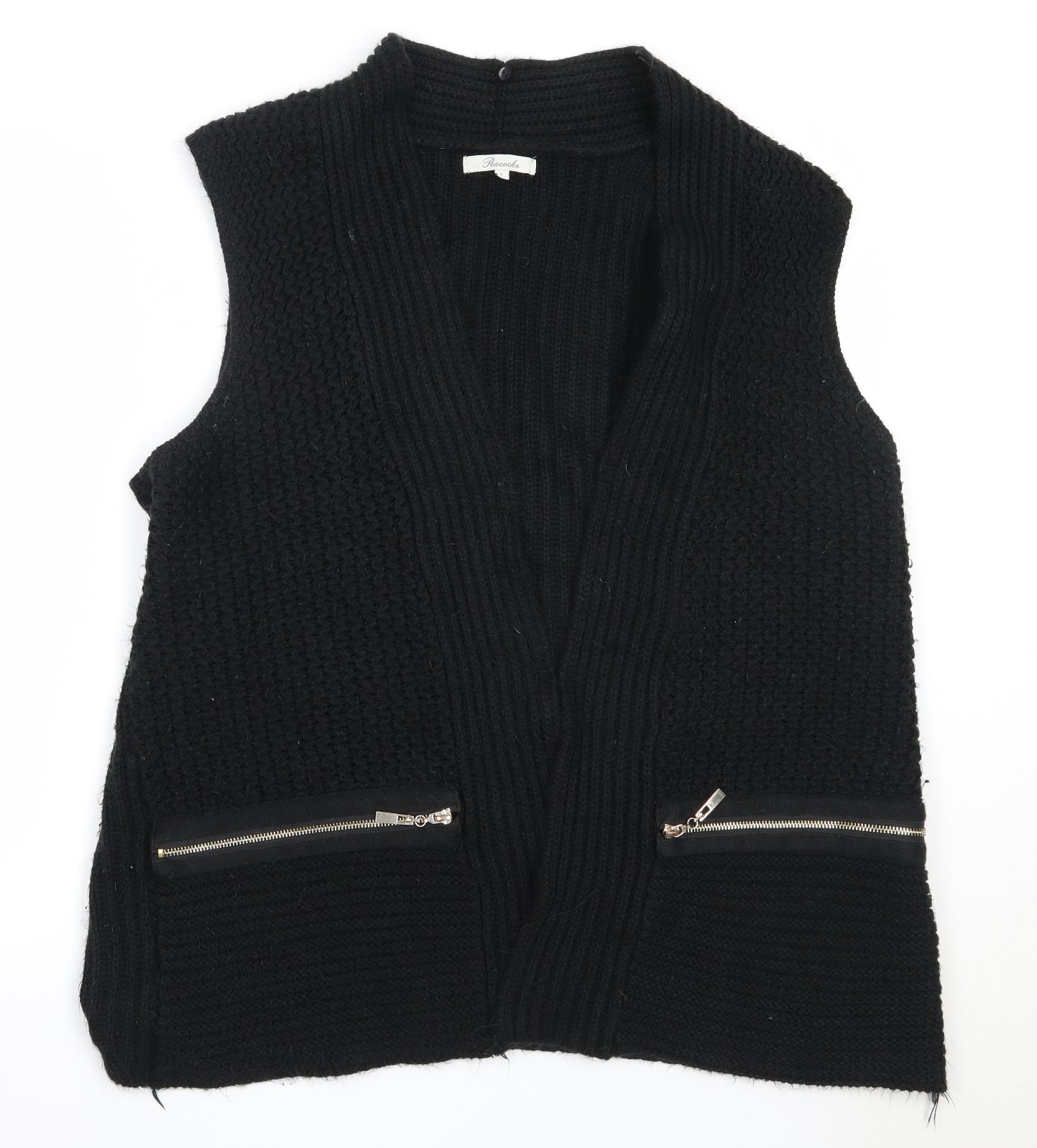 Peacocks Womens Black Round Neck  Acrylic Cardigan Jumper Size L