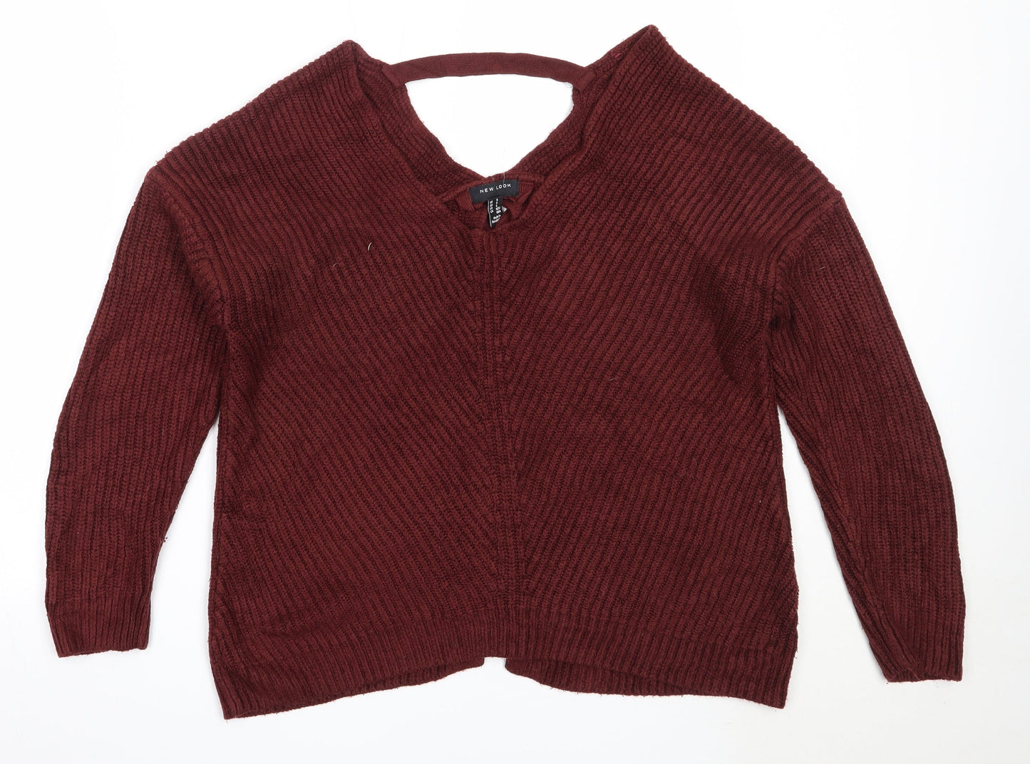 New Look Womens Brown V-Neck  Acrylic Pullover Jumper Size S