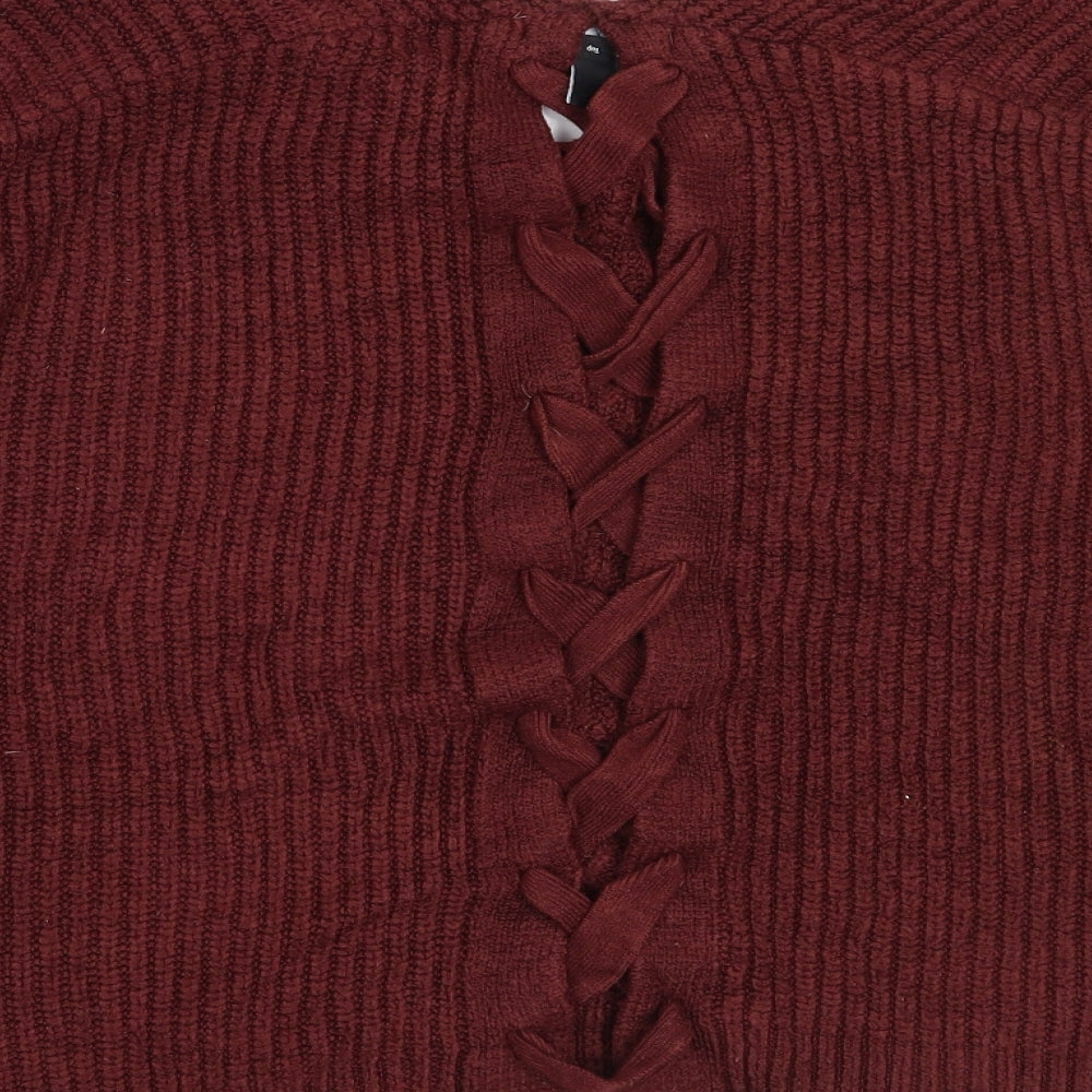 New Look Womens Brown V-Neck  Acrylic Pullover Jumper Size S