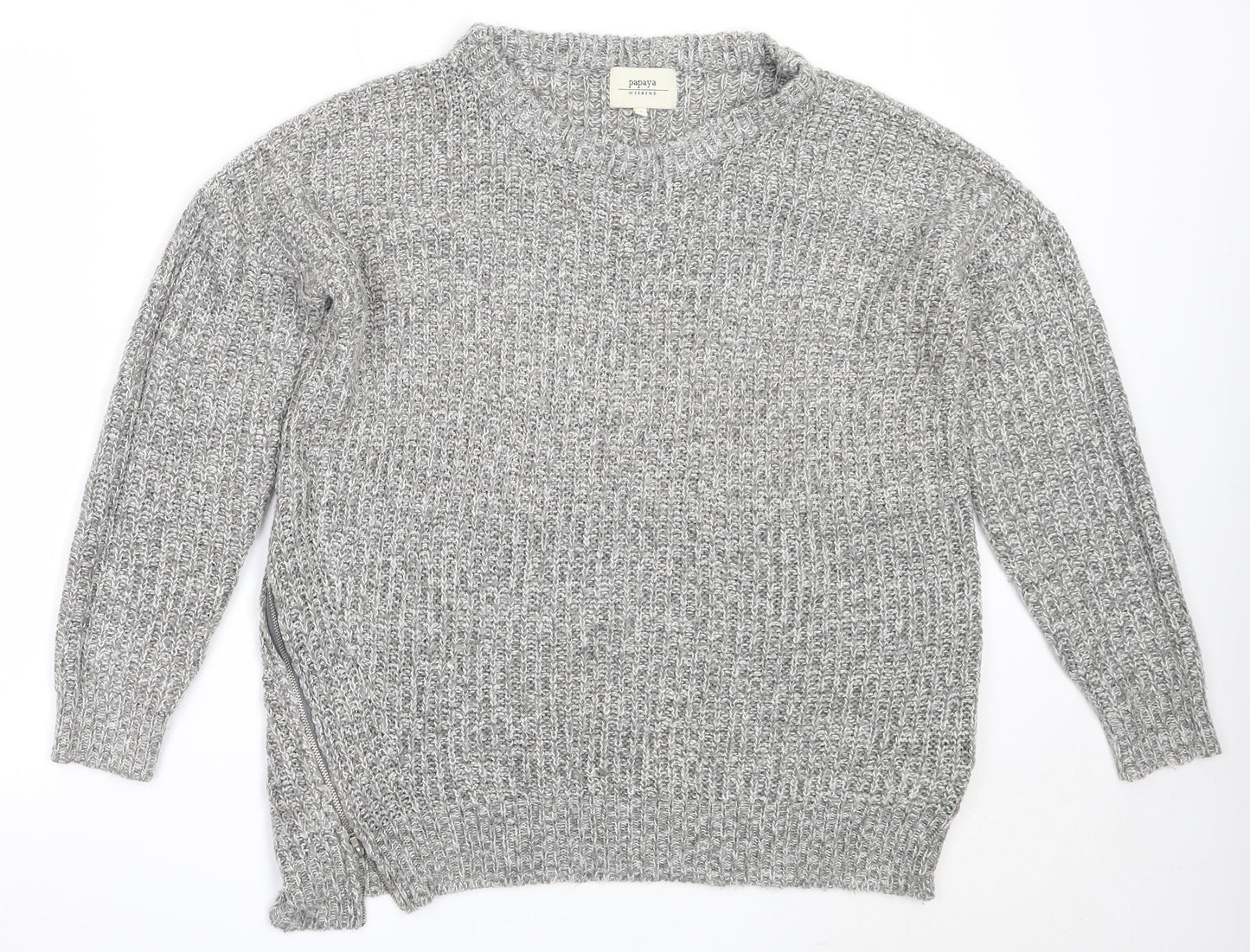 Papaya Womens Grey Round Neck  Acrylic Pullover Jumper Size L