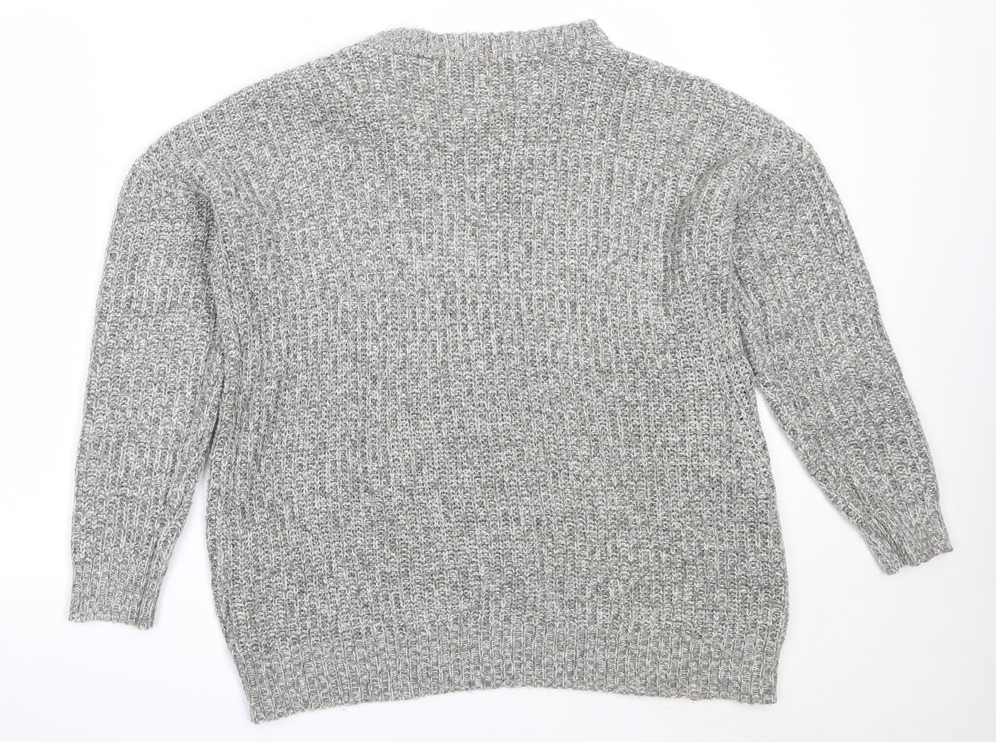 Papaya Womens Grey Round Neck  Acrylic Pullover Jumper Size L