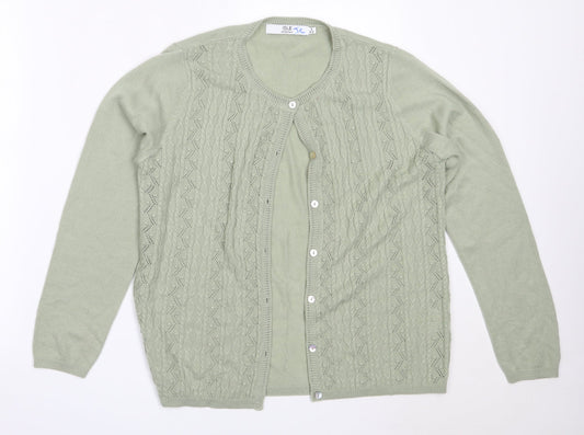 EWM Womens Green Round Neck  Acrylic Cardigan Jumper Size S