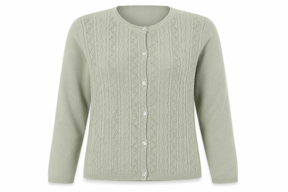 EWM Womens Green Round Neck  Acrylic Cardigan Jumper Size S