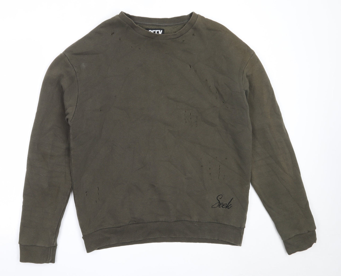 Seek Mens Green  Cotton Pullover Sweatshirt Size S