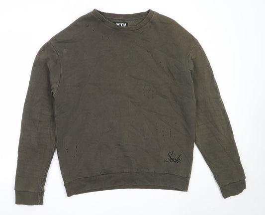 Seek Mens Green  Cotton Pullover Sweatshirt Size S