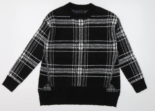 Marks and Spencer Womens Black Crew Neck Check Acrylic Pullover Jumper Size S