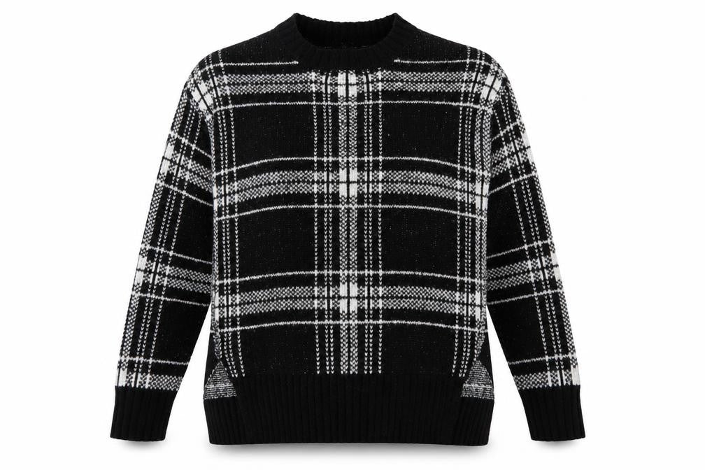 Marks and Spencer Womens Black Crew Neck Check Acrylic Pullover Jumper Size S