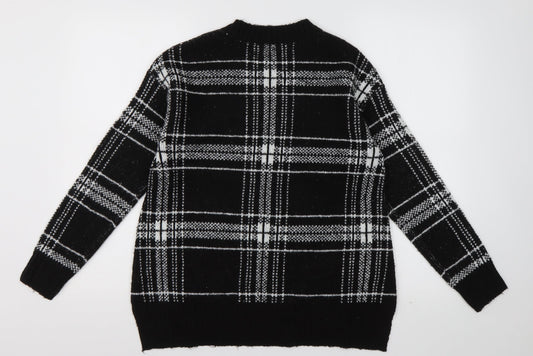Marks and Spencer Womens Black Crew Neck Check Acrylic Pullover Jumper Size S